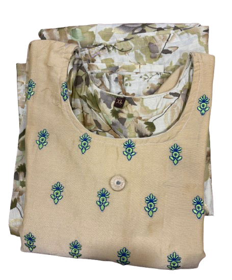Cotton blend printed cream kurti