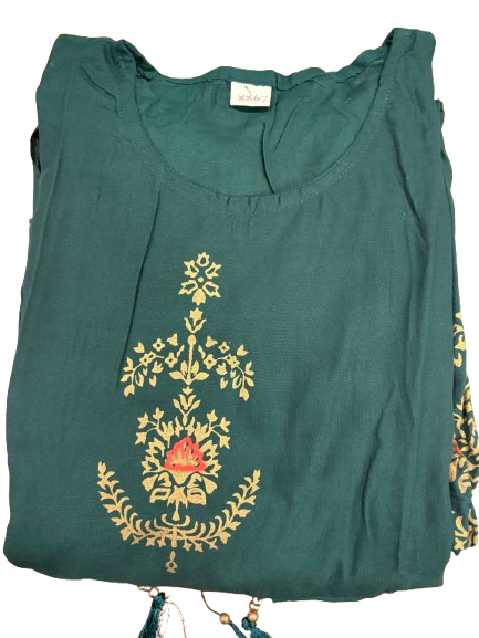 Cotton blend dark green double layer dress