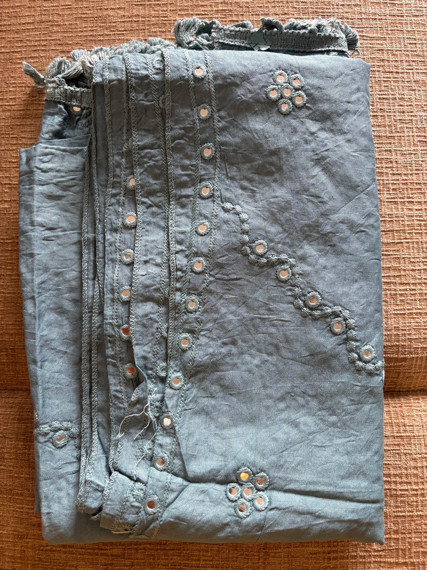 Cotton silk mirror work embroidered dupatta