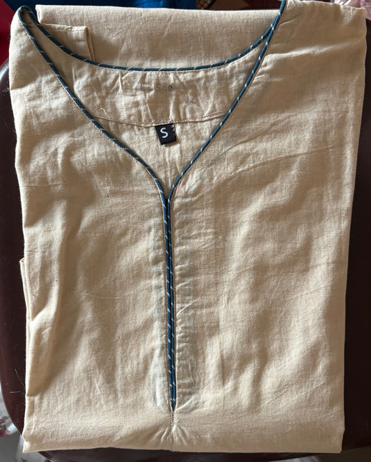 Cotton solid cream sleeveless kurti