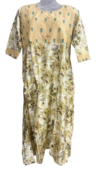 Cotton blend printed cream kurti