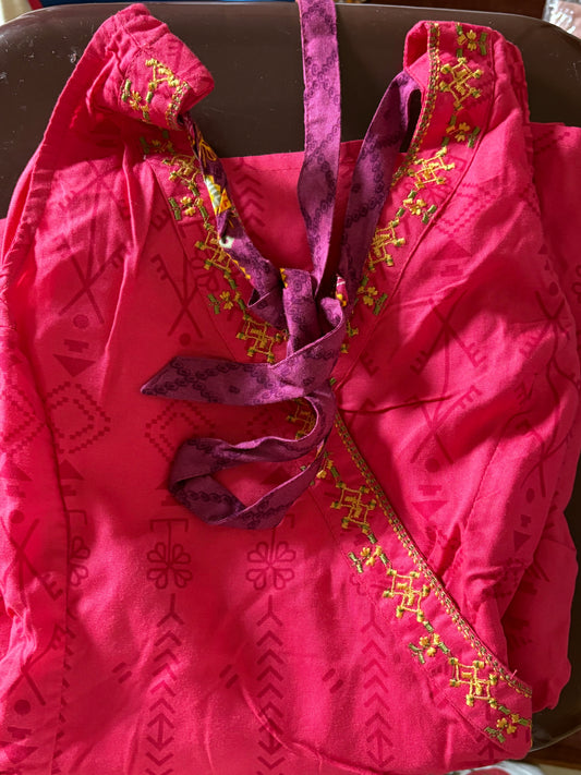 Cotton sleeveless hot pink printed kurti