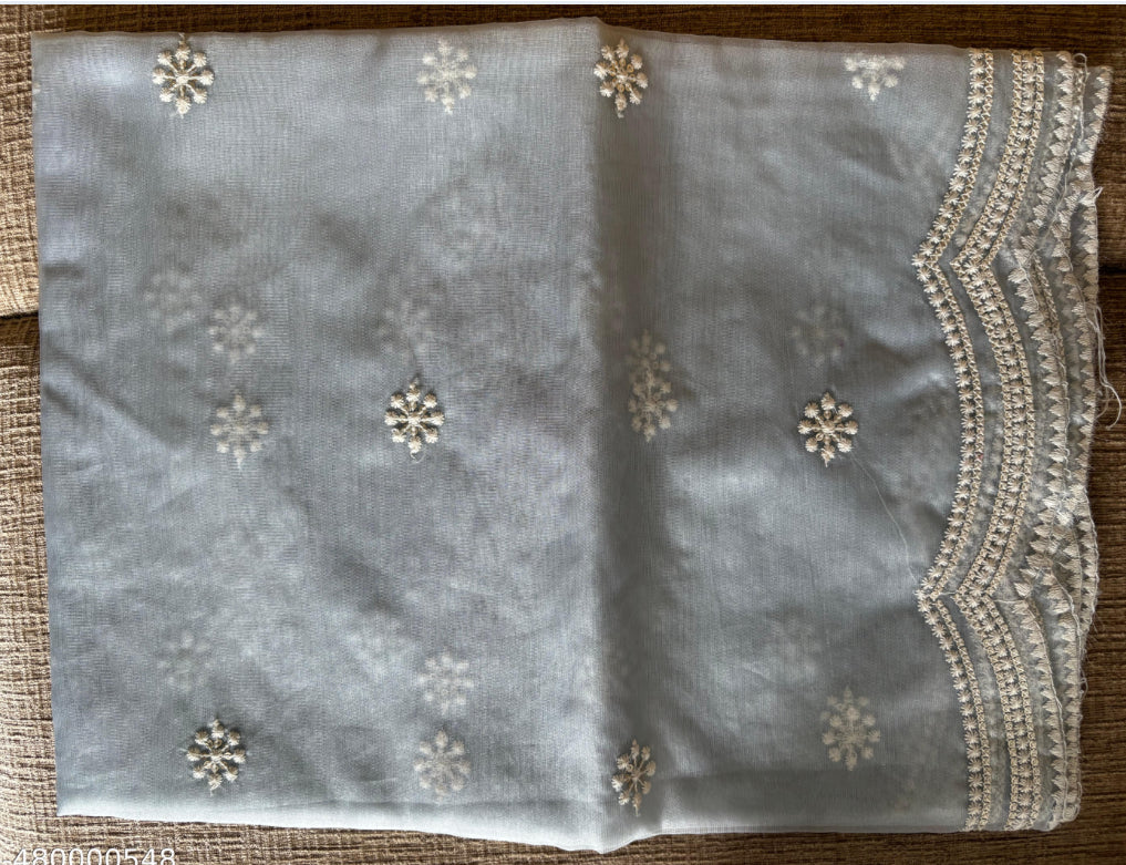 Organza tissue light gray embroidered dupatta