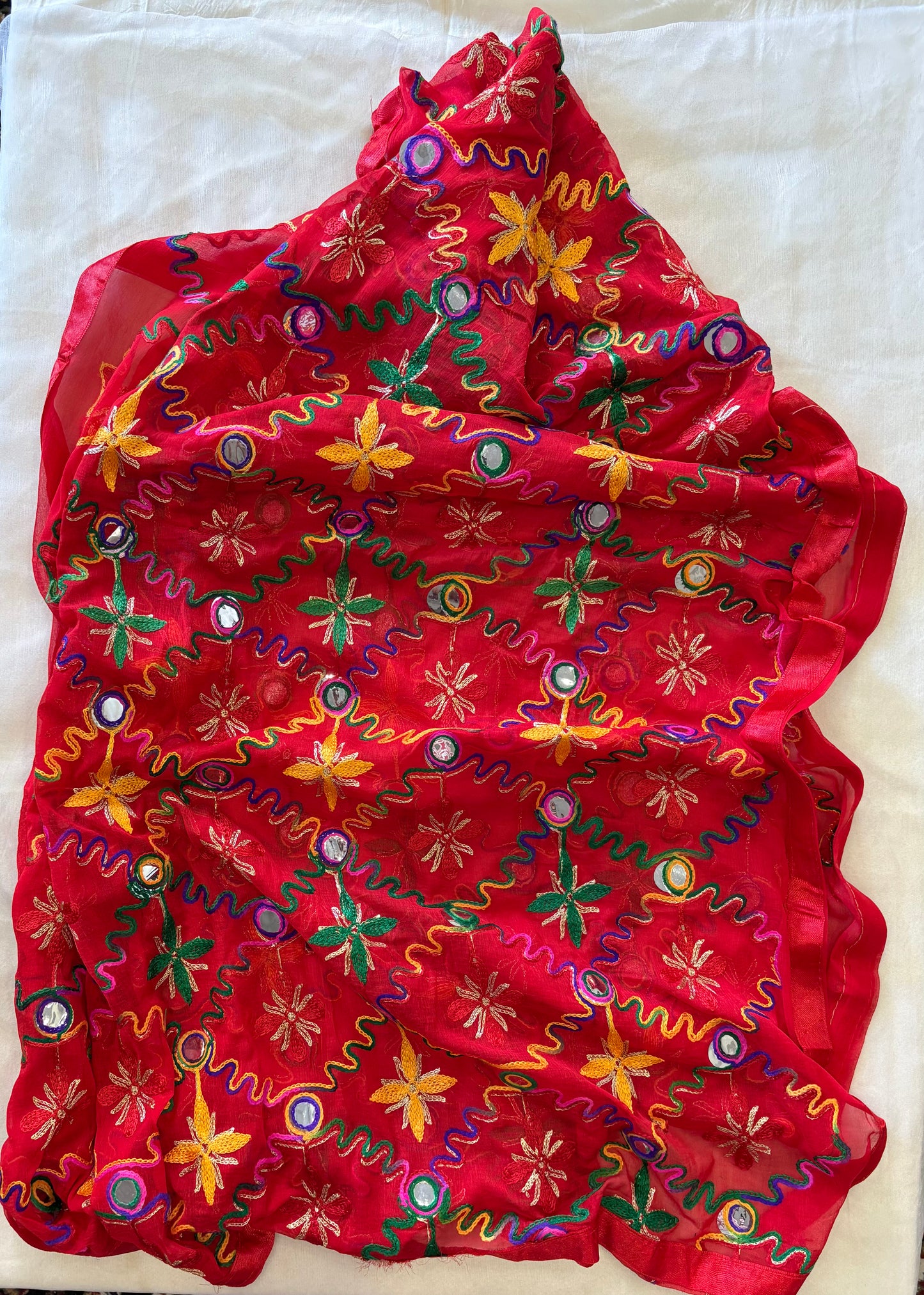 Soft Chiffon Full embroidered thread and mirror work Dupatta