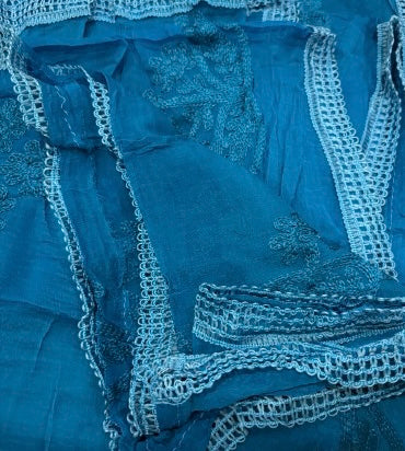 Soft Chiffon 2.25m full embroidered lace border single tone dupatta