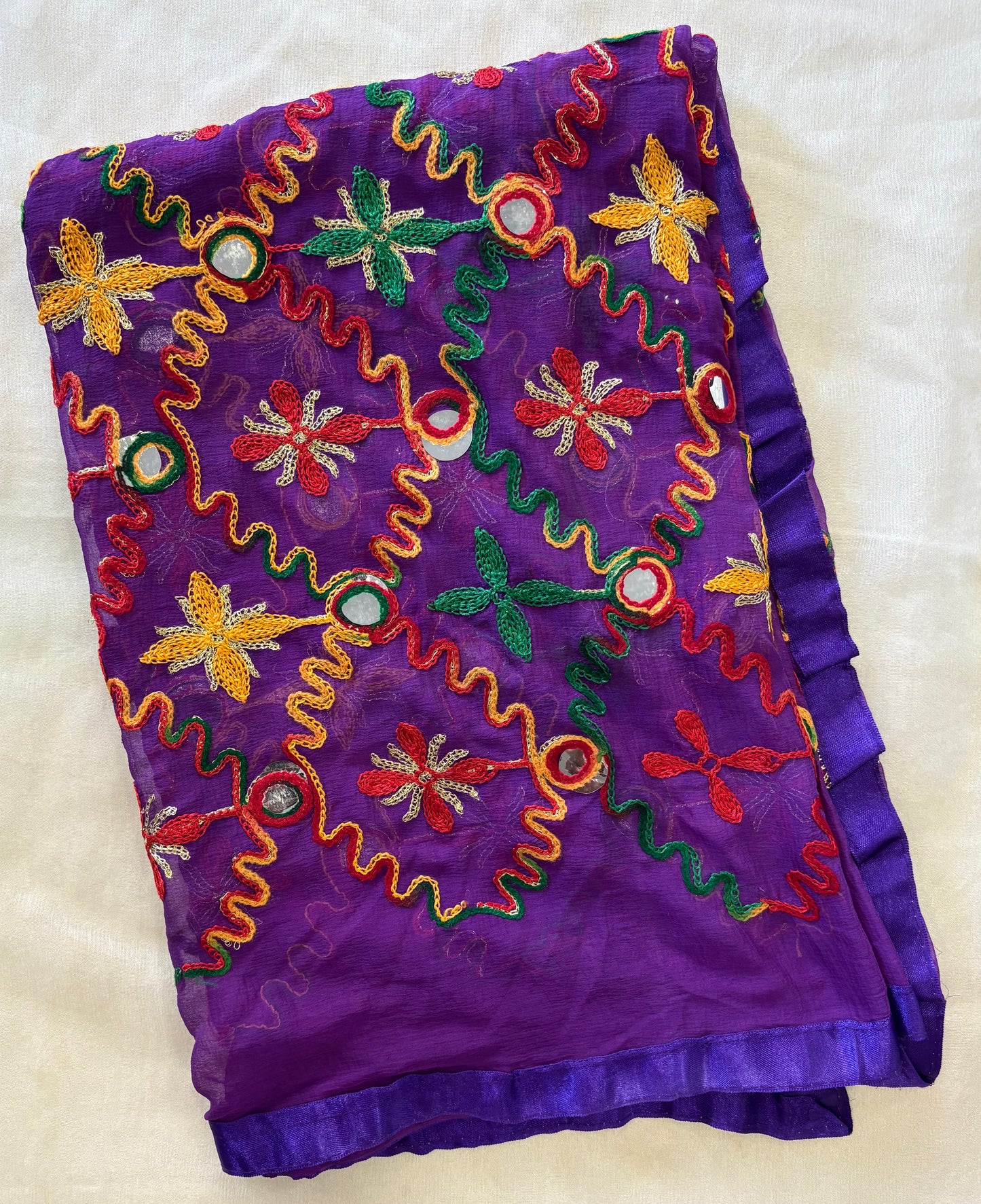 Soft Chiffon Full embroidered thread and mirror work Dupatta