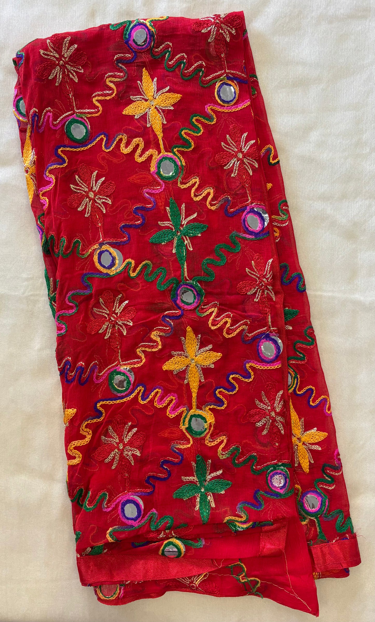 Soft Chiffon Full embroidered thread and mirror work Dupatta