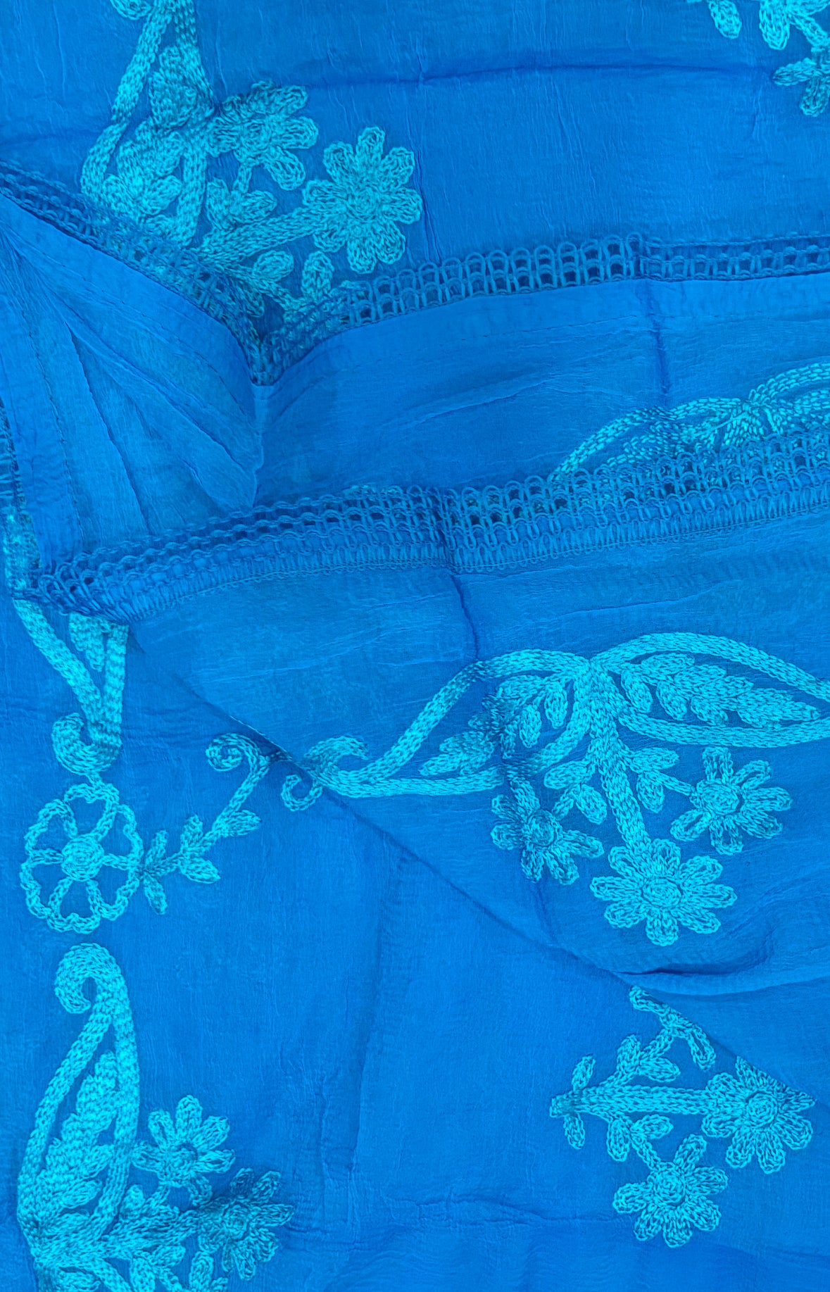Soft Chiffon 2.25m full embroidered lace border single tone dupatta
