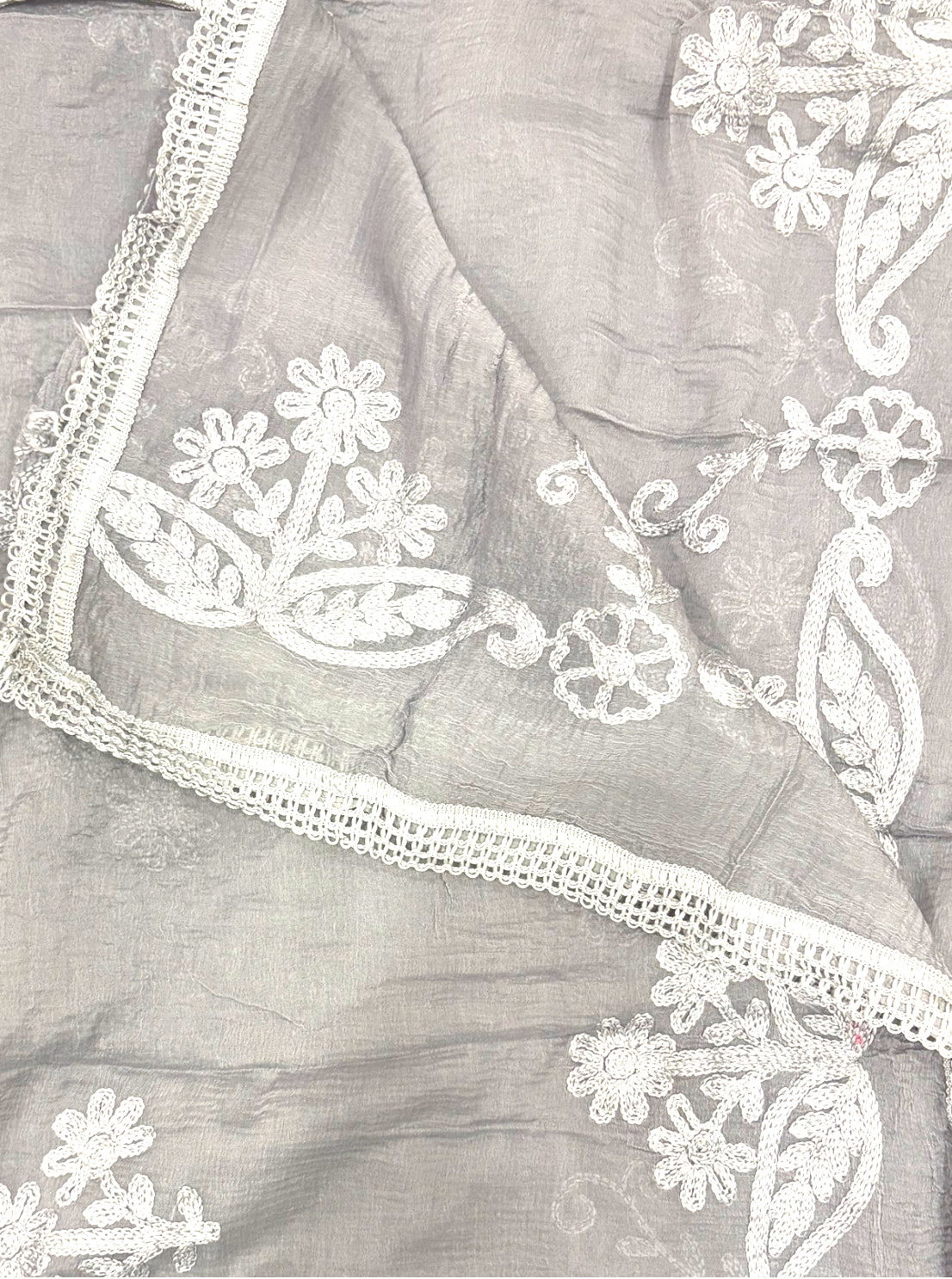 Soft Chiffon 2.25m full embroidered lace border single tone dupatta