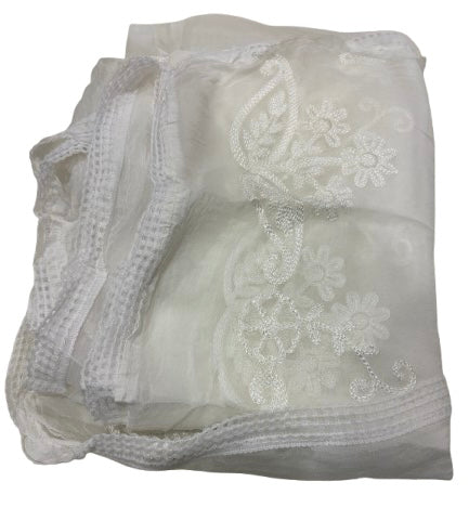 Soft Chiffon 2.25m full embroidered lace border single tone dupatta