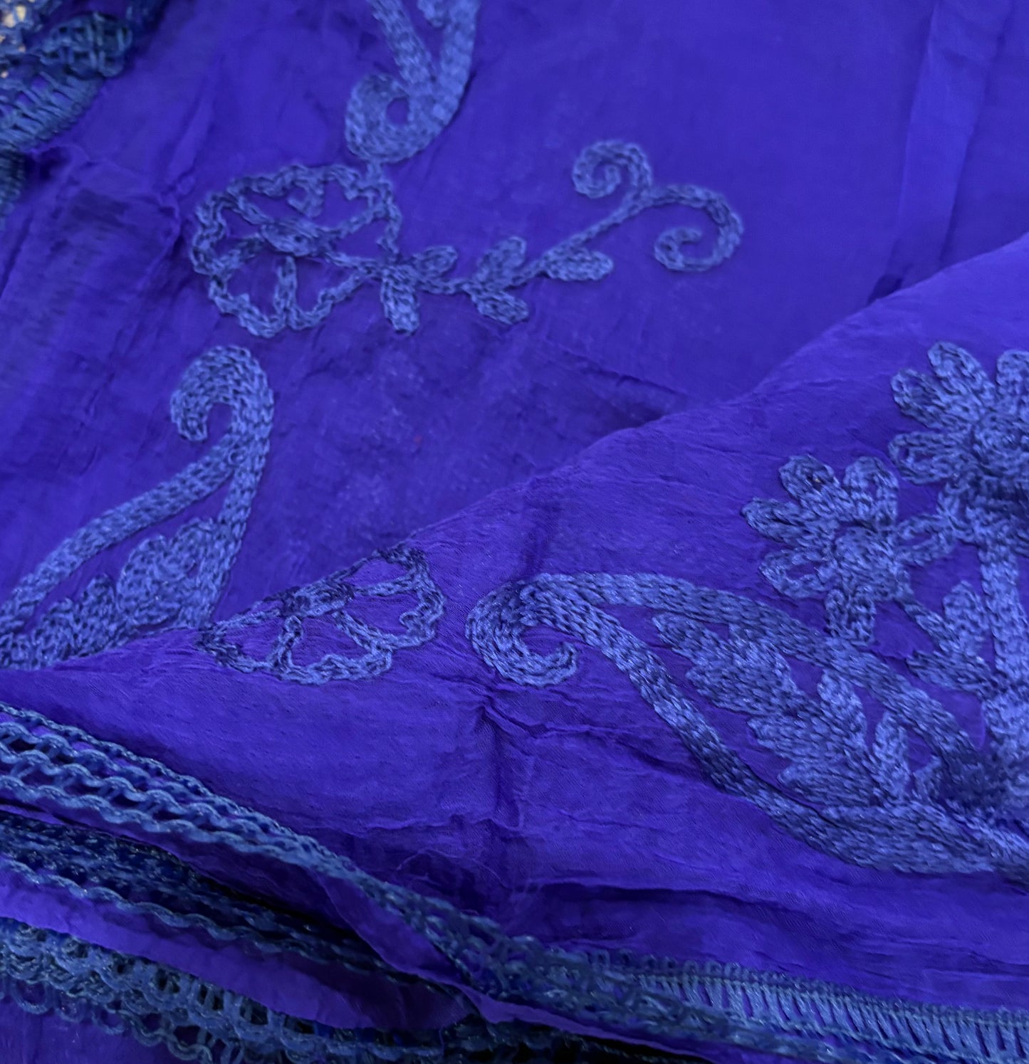 Soft Chiffon 2.25m full embroidered lace border single tone dupatta