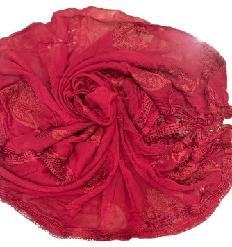 Soft Chiffon 2.25m full embroidered lace border single tone dupatta