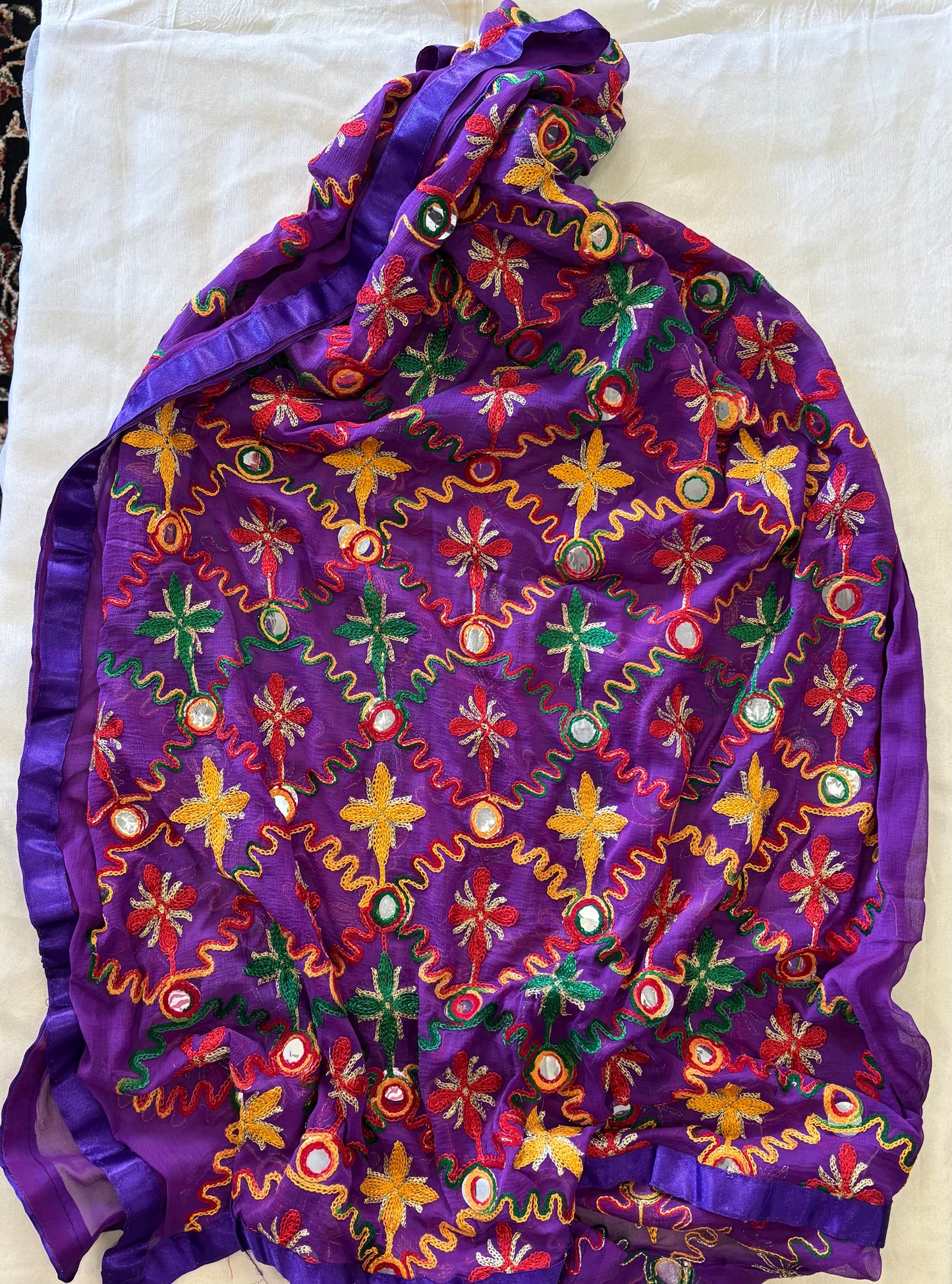 Soft Chiffon Full embroidered thread and mirror work Dupatta