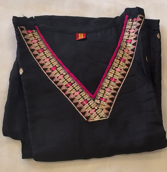 Pure Silk V neck Black Kurti