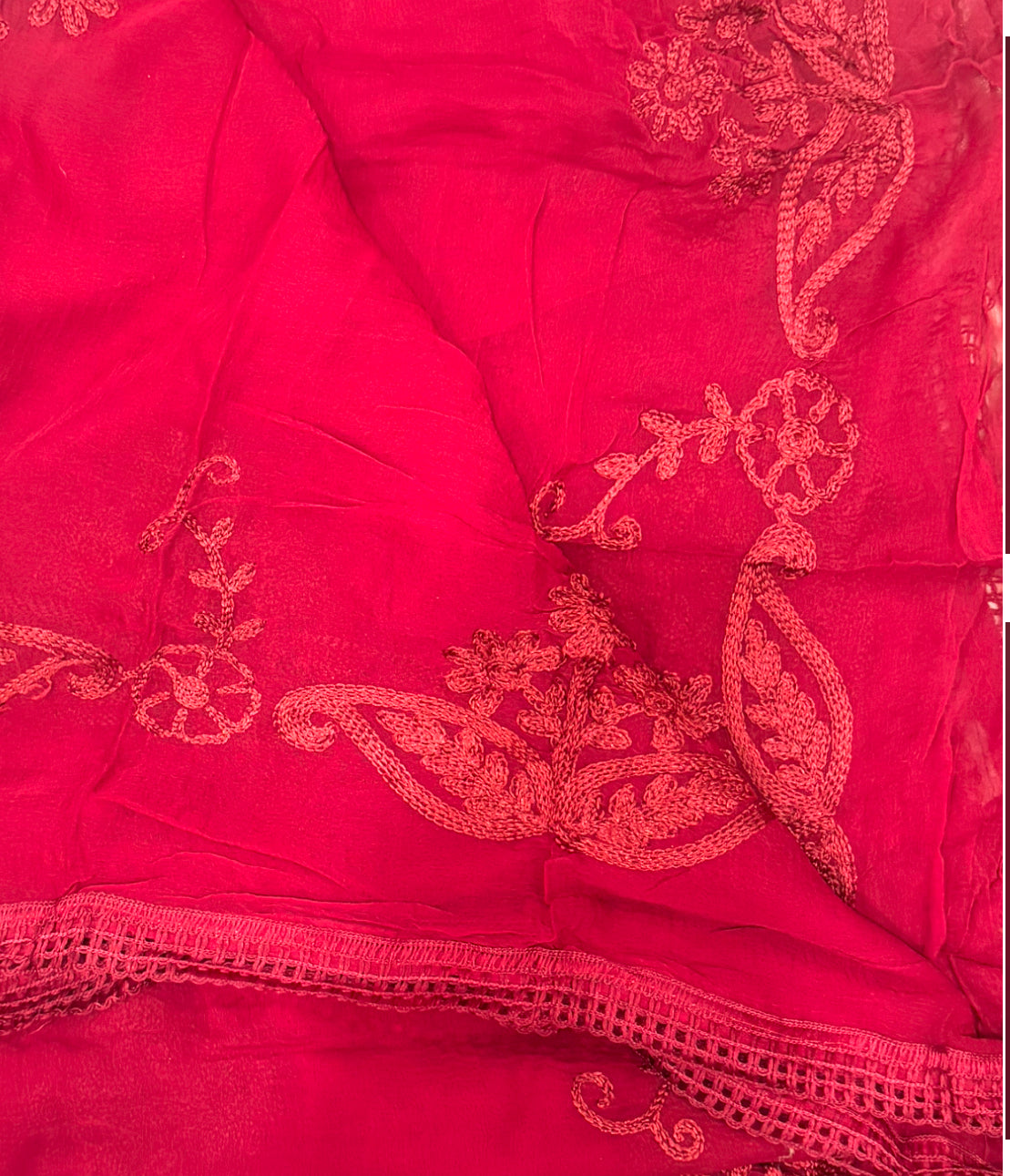 Soft Chiffon 2.25m full embroidered lace border single tone dupatta