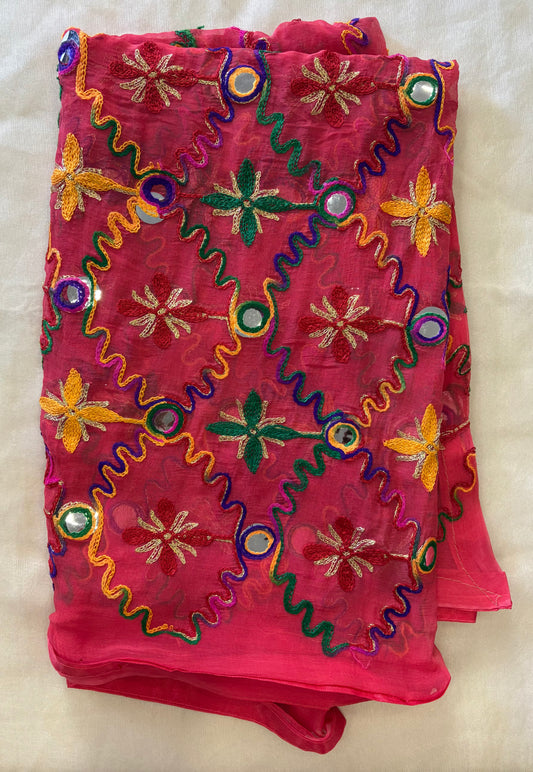 Soft Chiffon Full embroidered thread and mirror work Dupatta