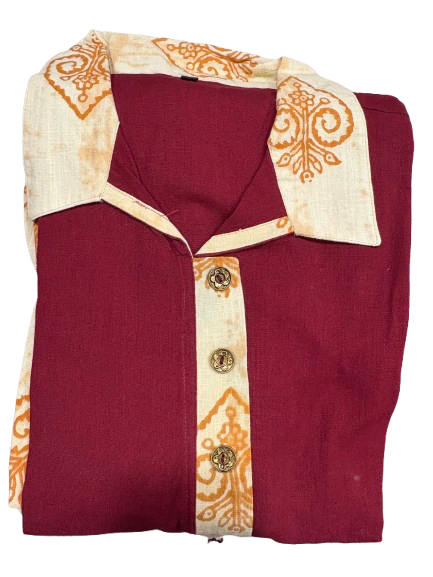 Pure cotton sleeveless maroon and cream kurti