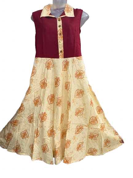 Pure cotton sleeveless maroon and cream kurti