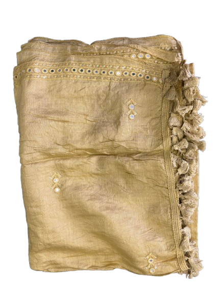 Cotton silk embroidered mirror work golden dupatta