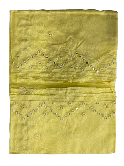 Cotton silk embroidered mirror work yellow dupatta