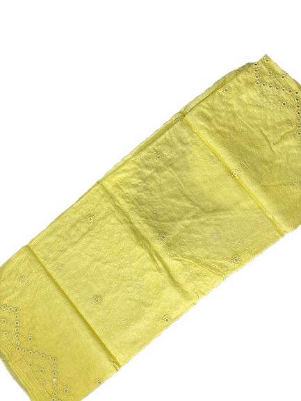 Cotton silk embroidered mirror work yellow dupatta