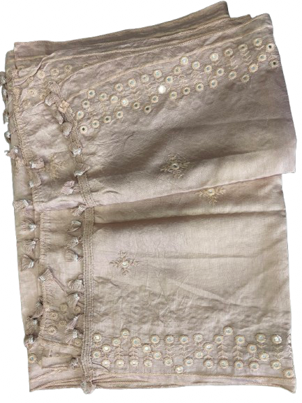 Cotton silk embroidered mirror work beige dupatta