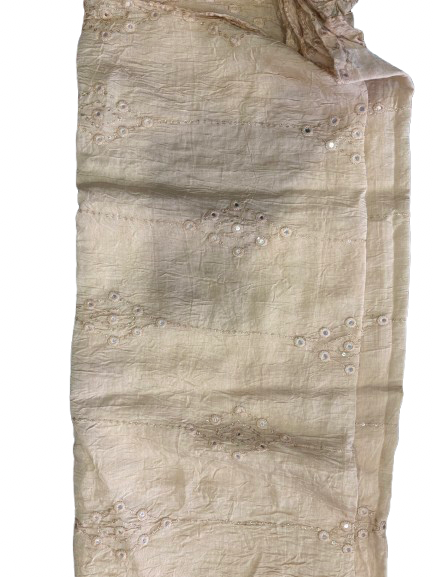 Cotton silk embroidered mirror work beige dupatta