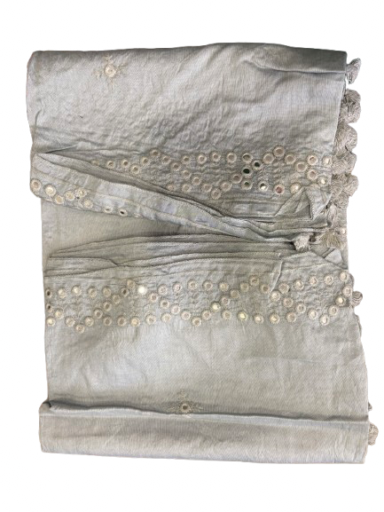 Cotton silk embroidered mirror work gray dupatta