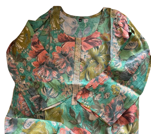 Pure cotton printed green kurti