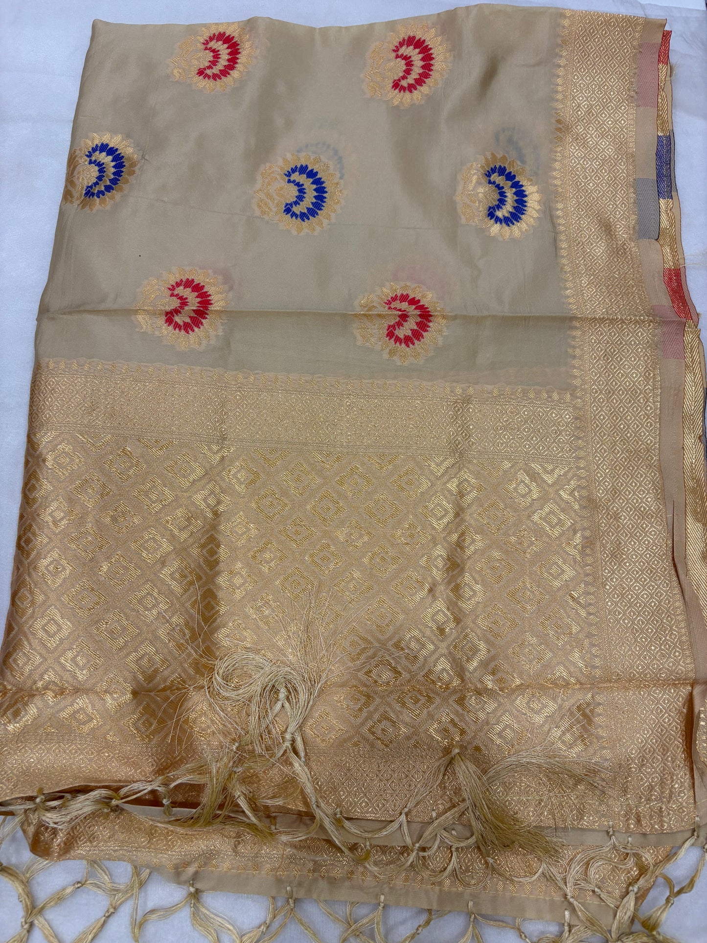 Cotton silk full Banarasi print 2.25m wide dupatta pink