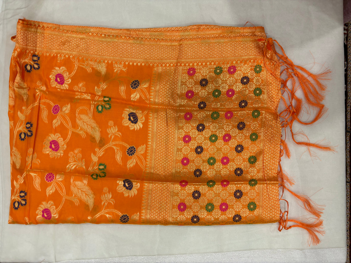 Cotton silk full Banarasi print 2.25m wide dupatta pink