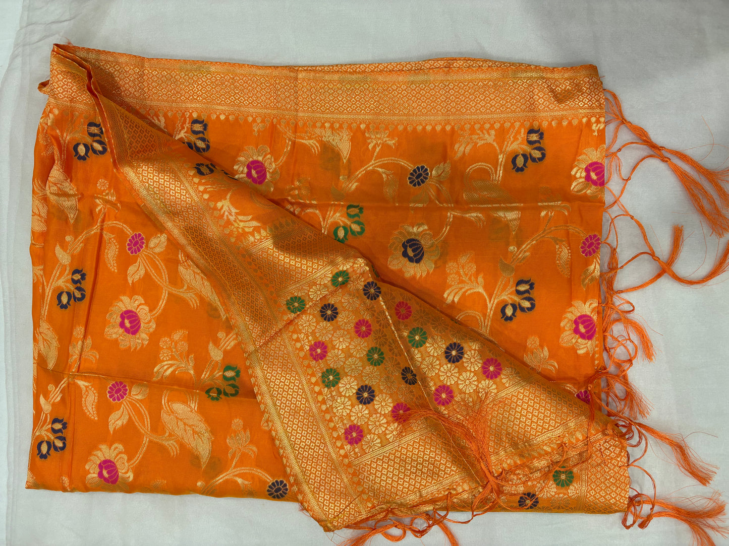 Cotton silk full Banarasi print 2.25m wide dupatta pink