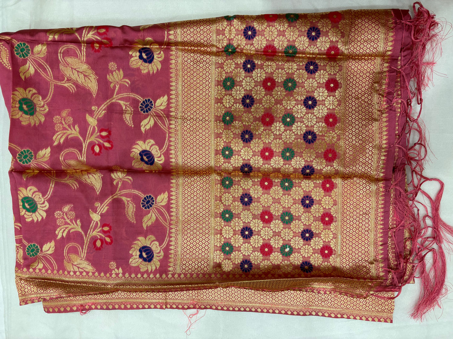Cotton silk full Banarasi print 2.25m wide dupatta pink