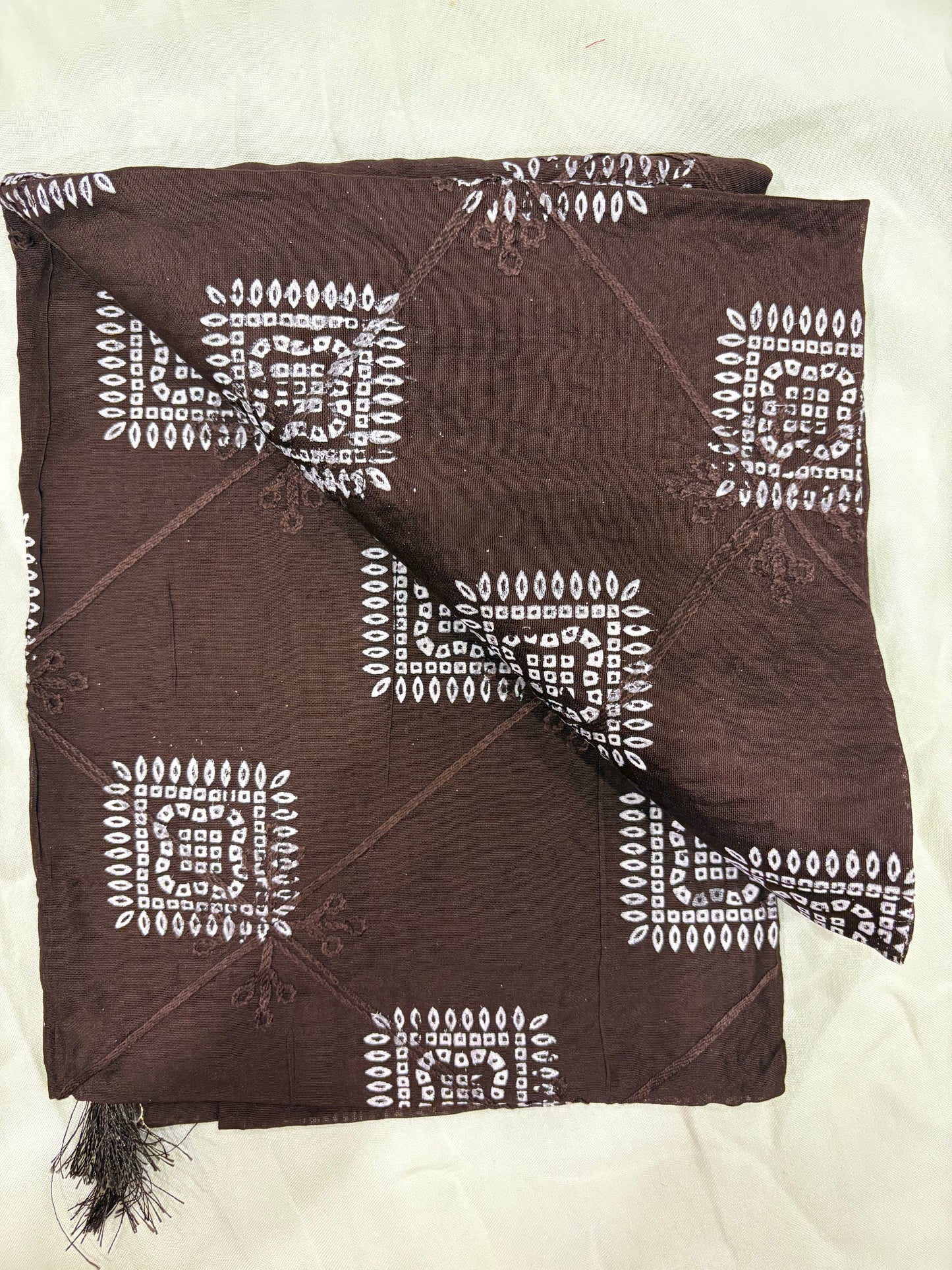 Cotton silk beautiful wide 2.25 rubber work and embroidered women dupatta with tassel
