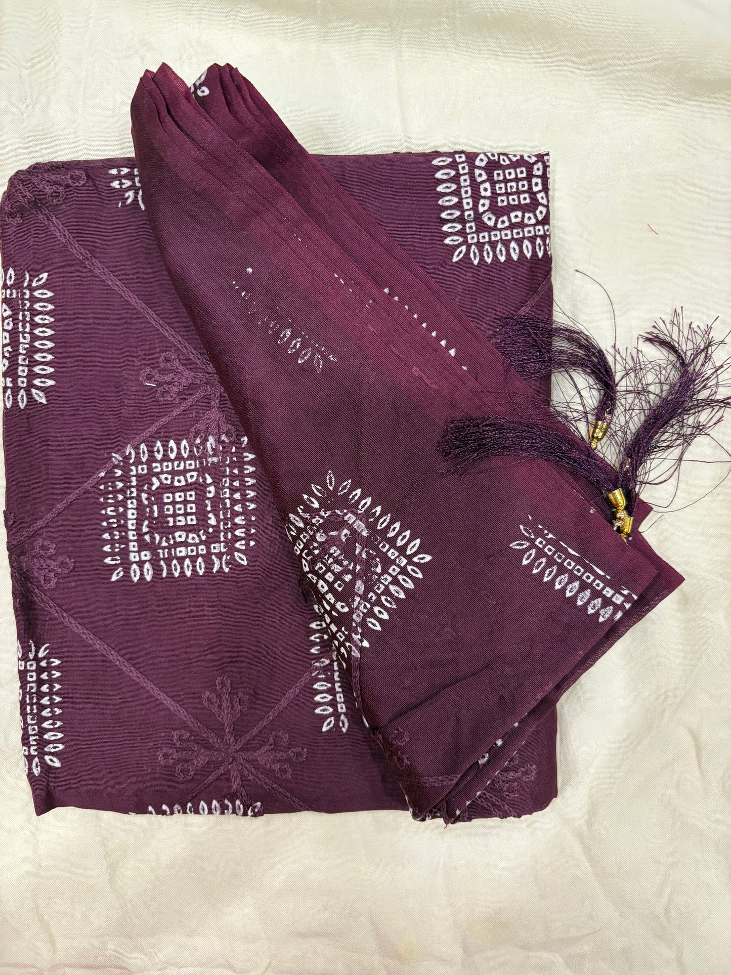 Cotton silk beautiful wide 2.25 rubber work and embroidered women dupatta with tassel