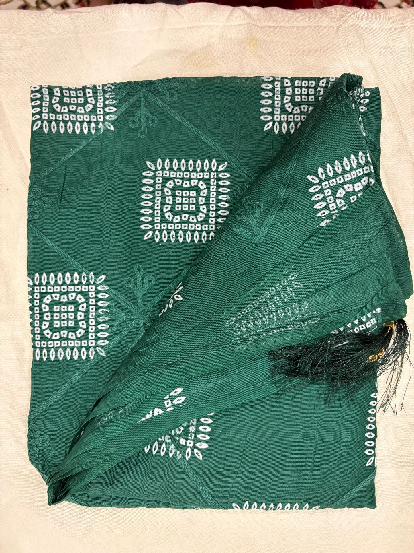 Cotton silk beautiful wide 2.25 rubber work and embroidered women dupatta with tassel