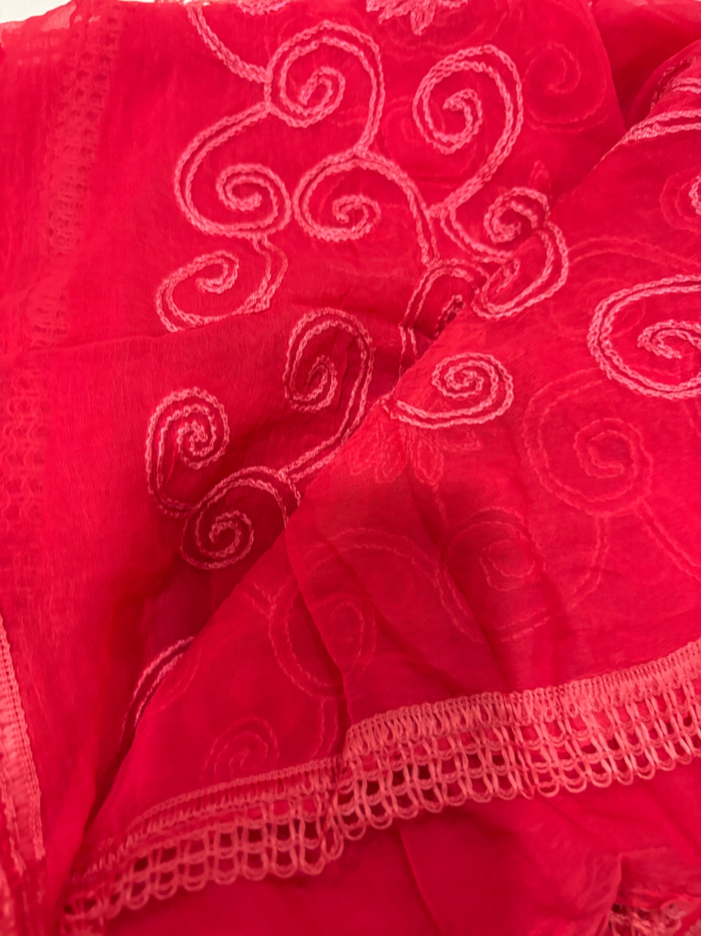 Soft Chiffon 2.25m full embroidered lace border single tone dupatta