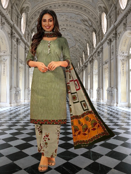 Pure cotton printed unstitched 3 piece suit set