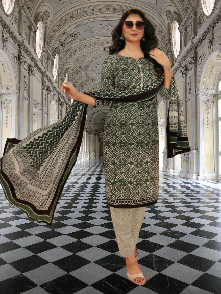 Pure cotton printed unstitched 3 piece suit set