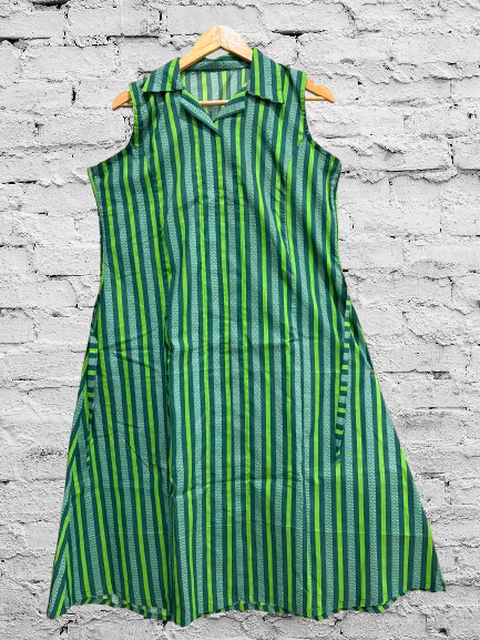 Pure Cotton A-Line Green Printed Kurti