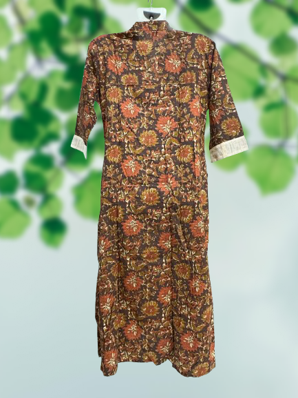 Pure Cotton Double Layered Brown-Beige Printed Kurti