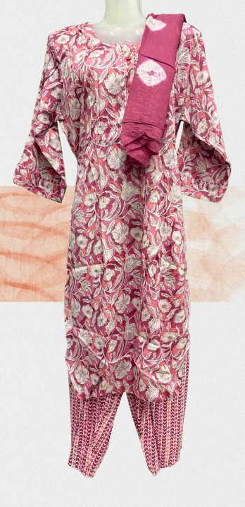 Pure Cotton Printed Kurti Salwar and Dupatta Set