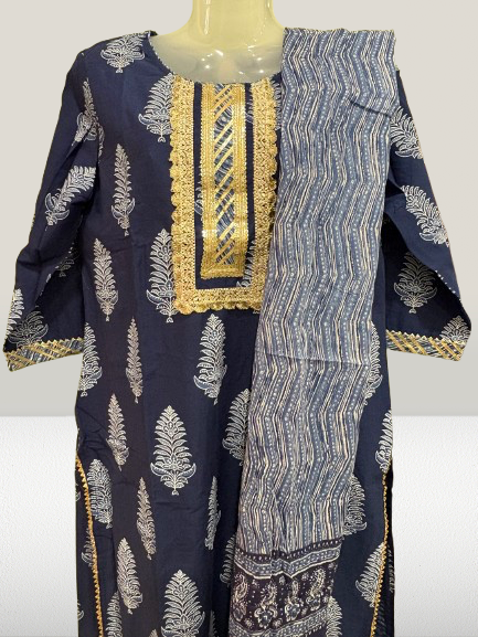 Pure Cotton Kurti Pant and Dupatta Set