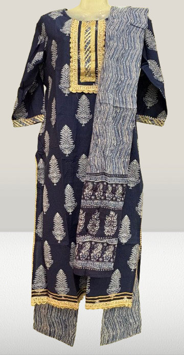 Pure Cotton Kurti Pant and Dupatta Set
