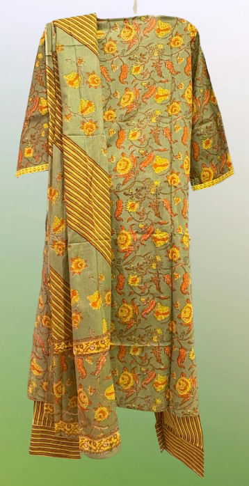 Pure Cotton Printed Kurta Pant and Dupatta Set