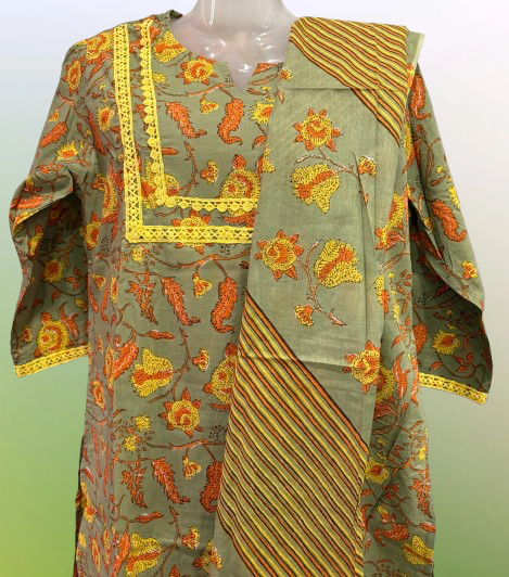 Pure Cotton Printed Kurta Pant and Dupatta Set