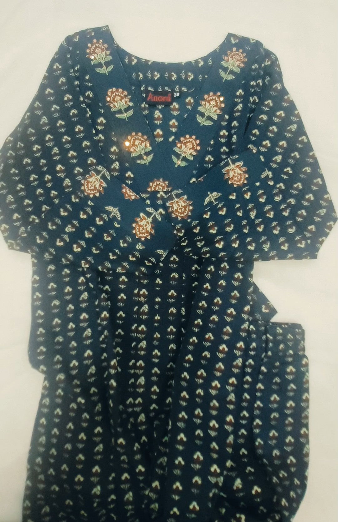 Pure cotton printed sequinned kurti and pant set