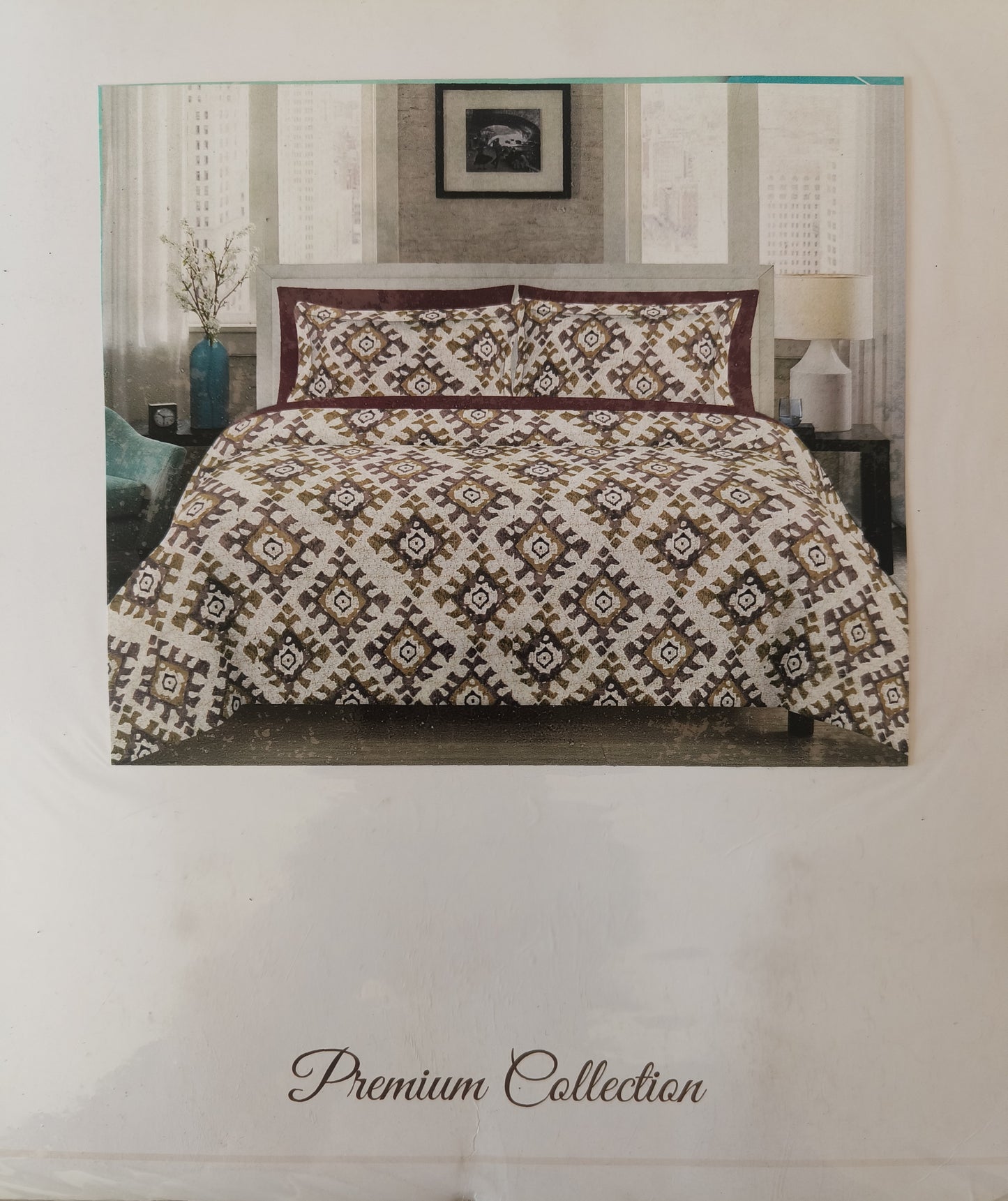 Fitted Ollive pure cotton 220*250cm double bedsheet with 46*62cm pillow cover - Pattern 3