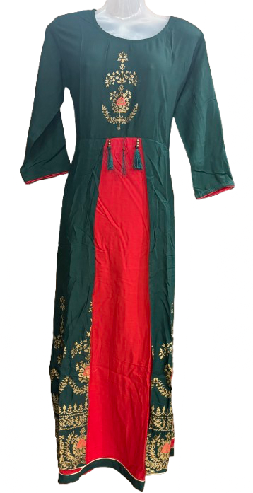 Cotton blend dark green double layer dress