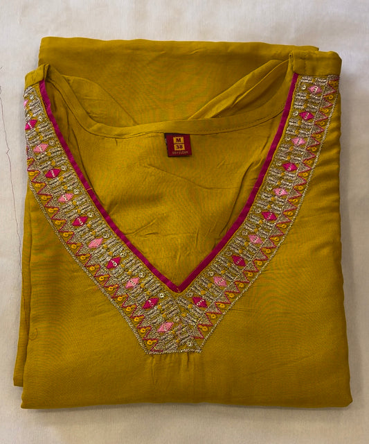 Pure Silk V neck Mustard Kurti